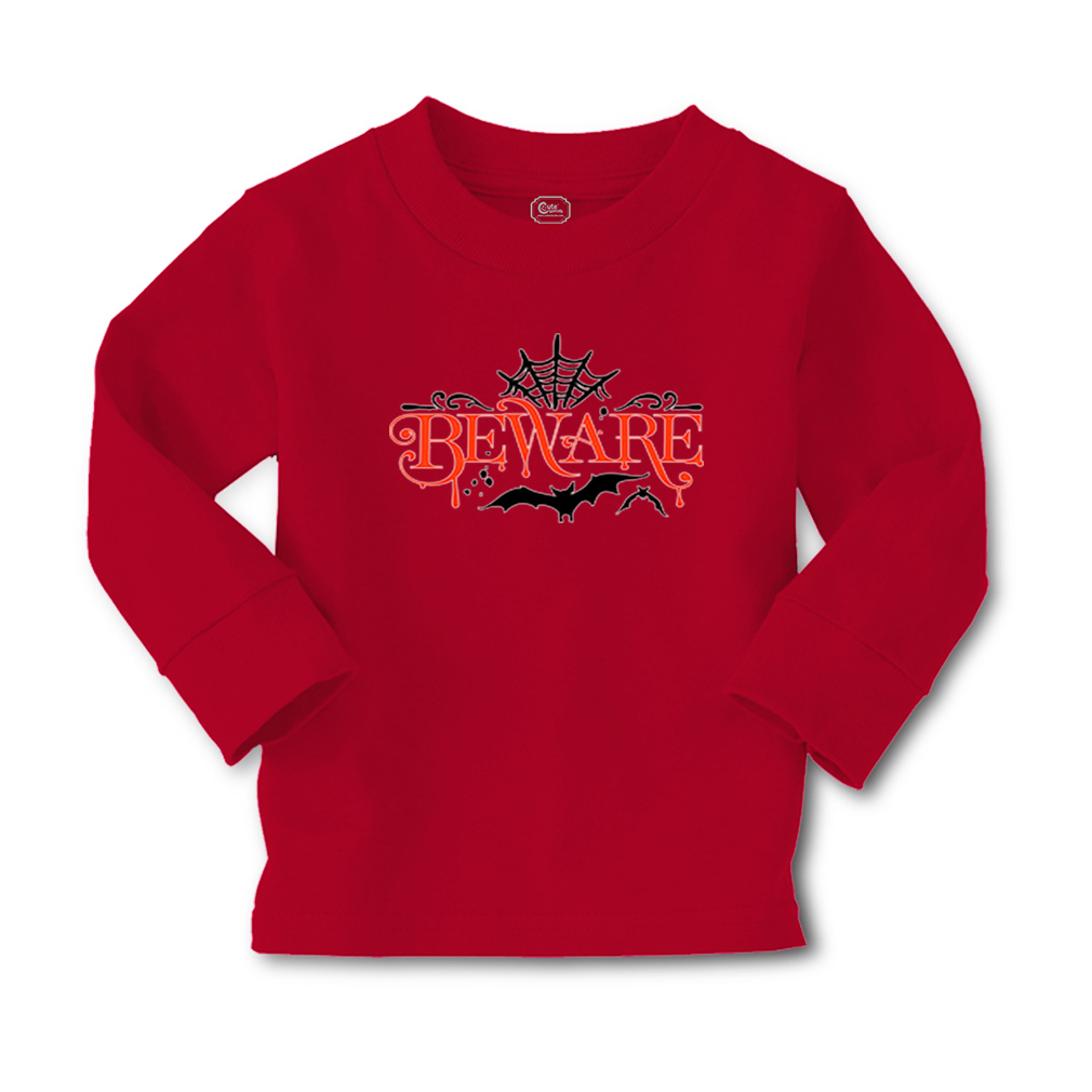 Kids Long Sleeve T Shirt Beware Red and Black Design Cotton Girls & Boys Clothes - Picture 10 of 12