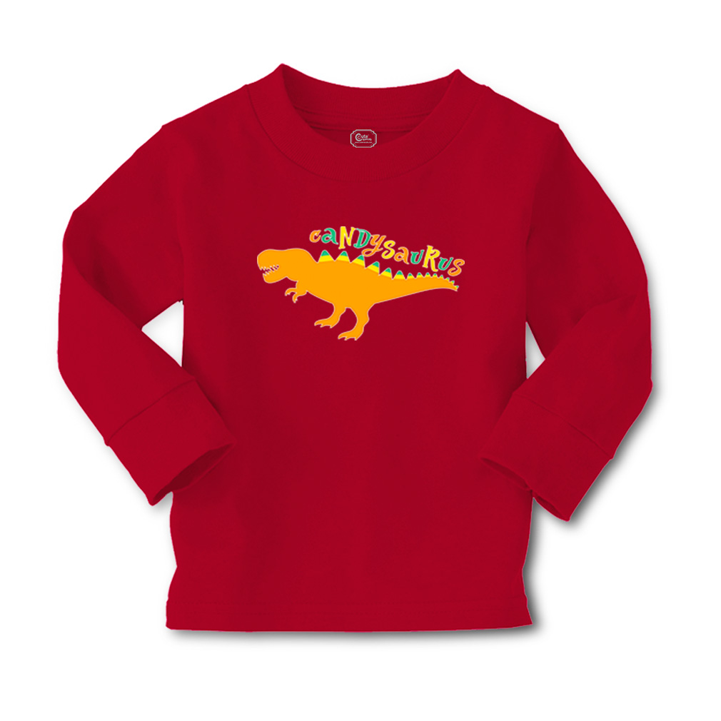 Kids Long Sleeve T Shirt Candy Saurus Orange Colour Cotton Girls & Boys Clothes - Picture 10 of 12