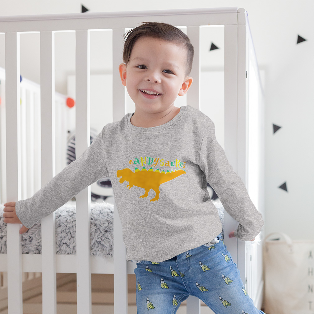 Kids Long Sleeve T Shirt Candy Saurus Orange Colour Cotton Girls & Boys Clothes - Picture 3 of 12