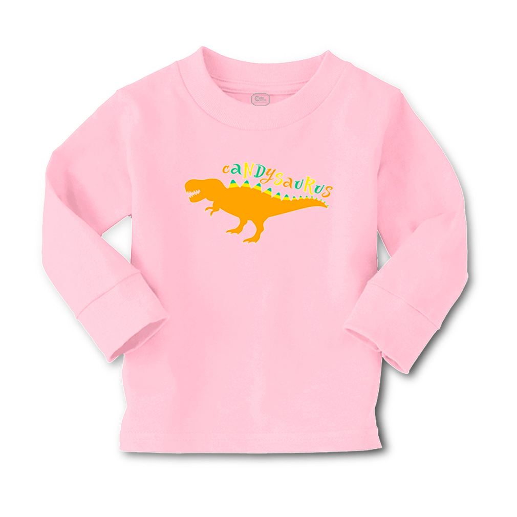 Kids Long Sleeve T Shirt Candy Saurus Orange Colour Cotton Girls & Boys Clothes - Picture 5 of 12