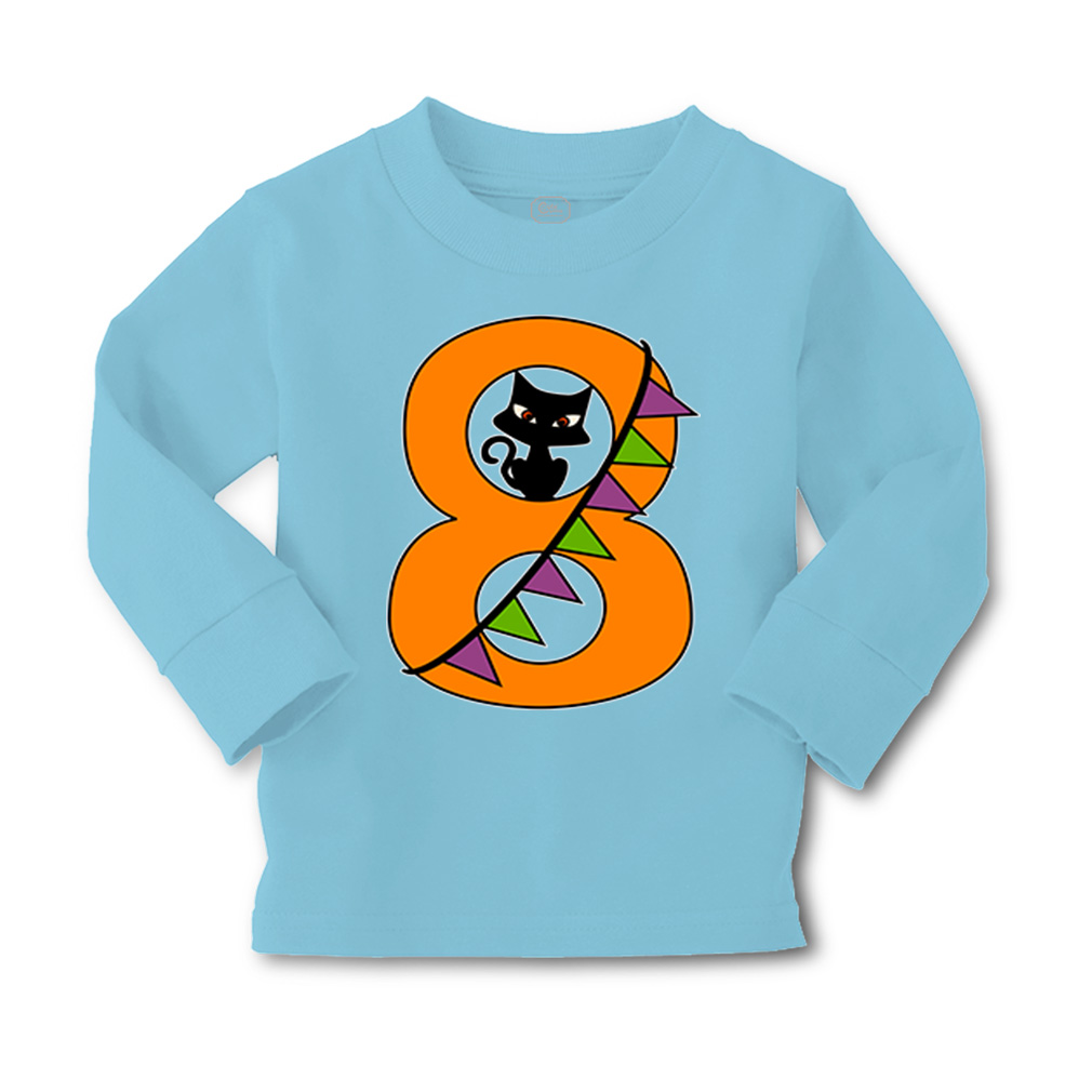 Kids Long Sleeve T Shirt Halloween Number 8 Ribbon Cat Girls & Boys Clothes - Picture 8 of 12