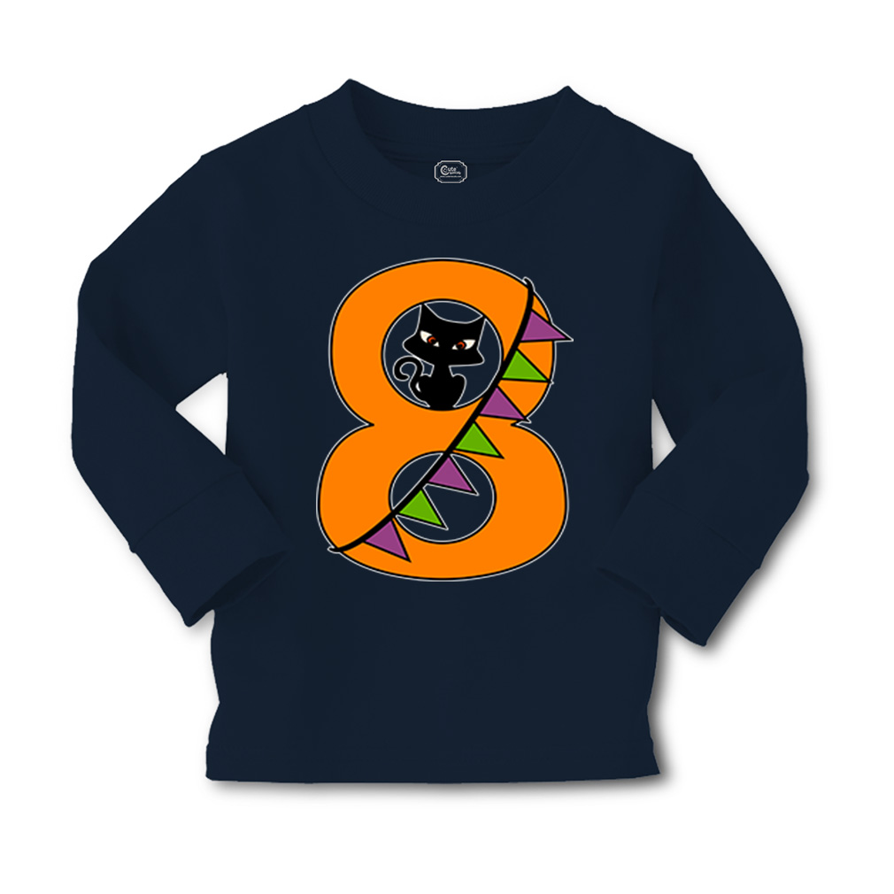Kids Long Sleeve T Shirt Halloween Number 8 Ribbon Cat Girls & Boys Clothes - Picture 9 of 12