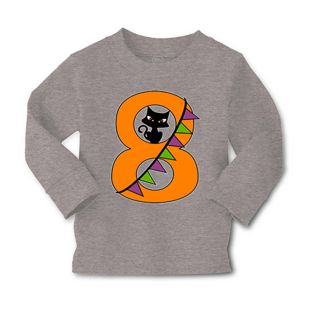 Kids Long Sleeve T Shirt Halloween Number 8 Ribbon Cat Girls & Boys Clothes - Picture 7 of 12
