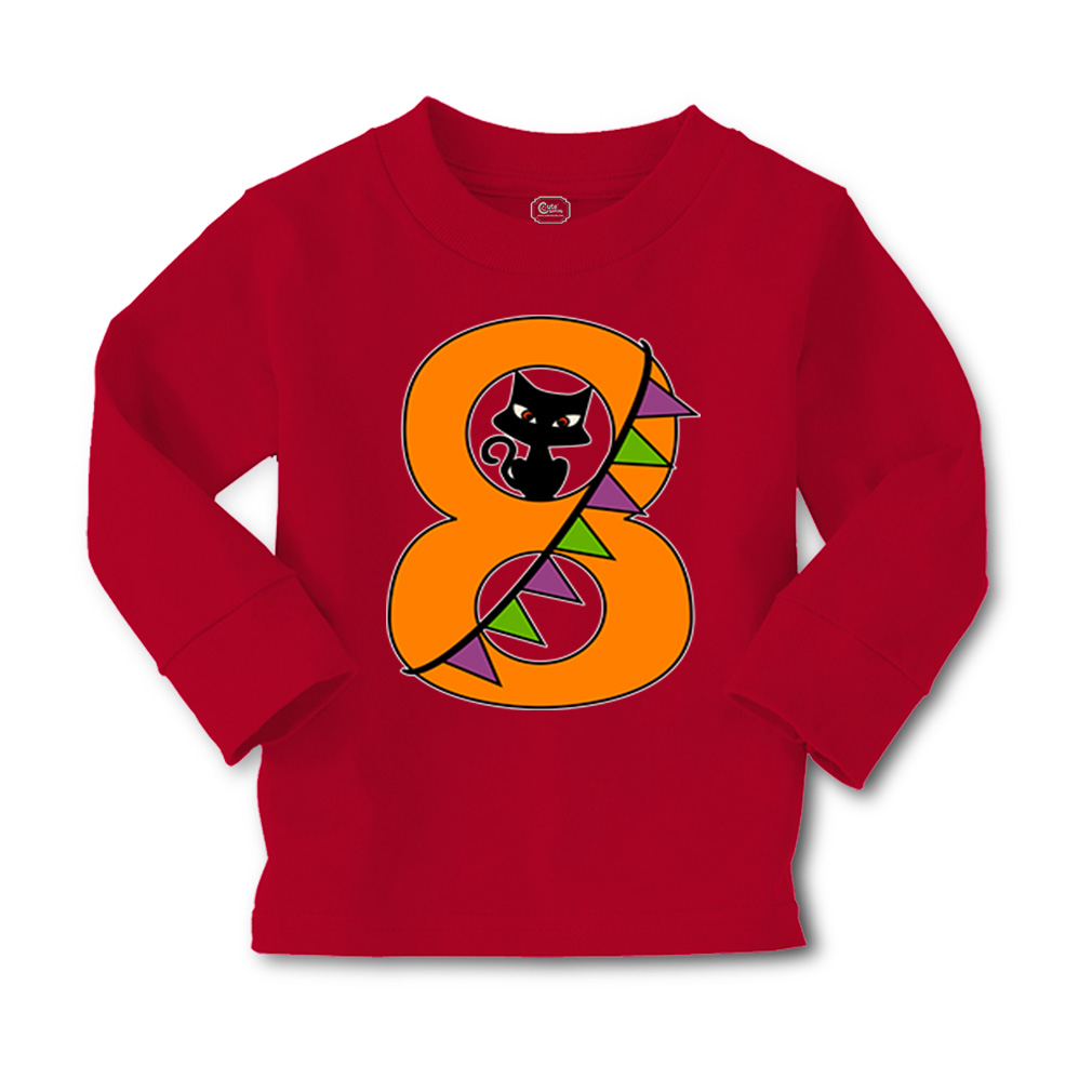Kids Long Sleeve T Shirt Halloween Number 8 Ribbon Cat Girls & Boys Clothes - Picture 10 of 12