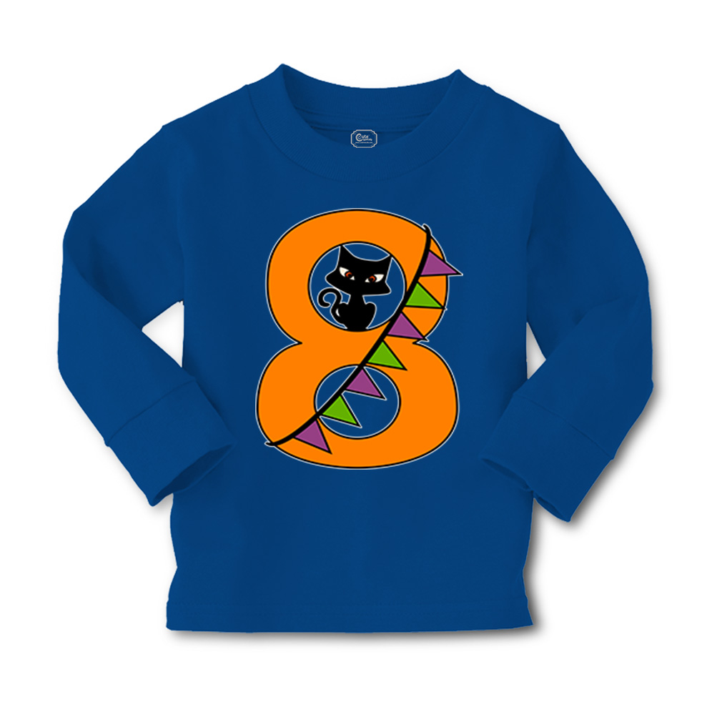 Kids Long Sleeve T Shirt Halloween Number 8 Ribbon Cat Girls & Boys Clothes - Picture 6 of 12