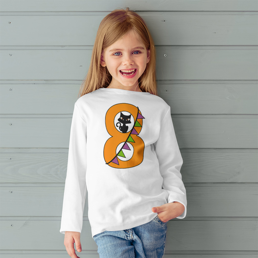 Kids Long Sleeve T Shirt Halloween Number 8 Ribbon Cat Girls & Boys Clothes - Picture 2 of 12
