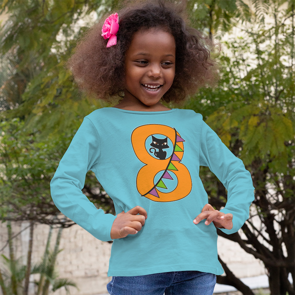 Kids Long Sleeve T Shirt Halloween Number 8 Ribbon Cat Girls & Boys Clothes - Picture 3 of 12