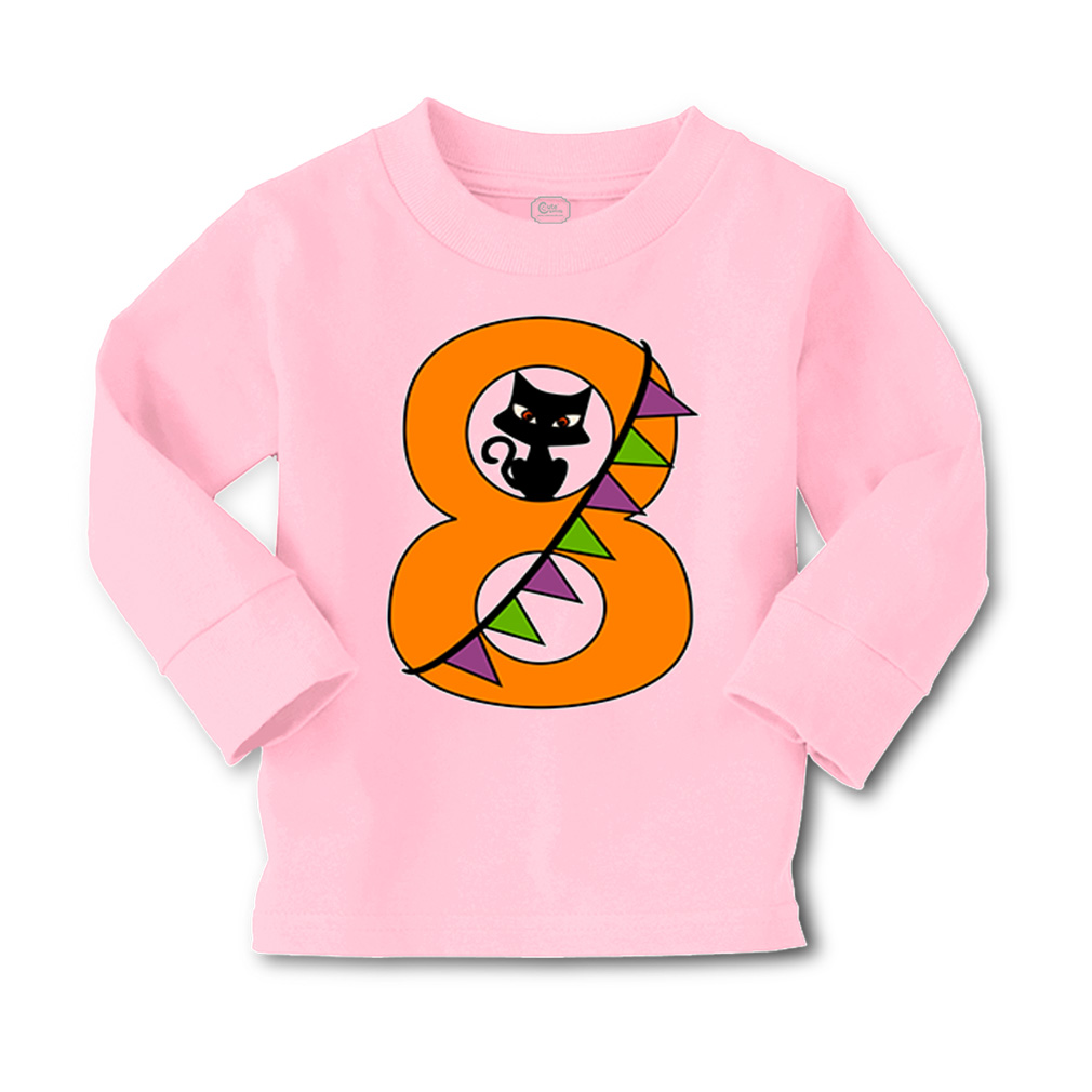 Kids Long Sleeve T Shirt Halloween Number 8 Ribbon Cat Girls & Boys Clothes - Picture 5 of 12