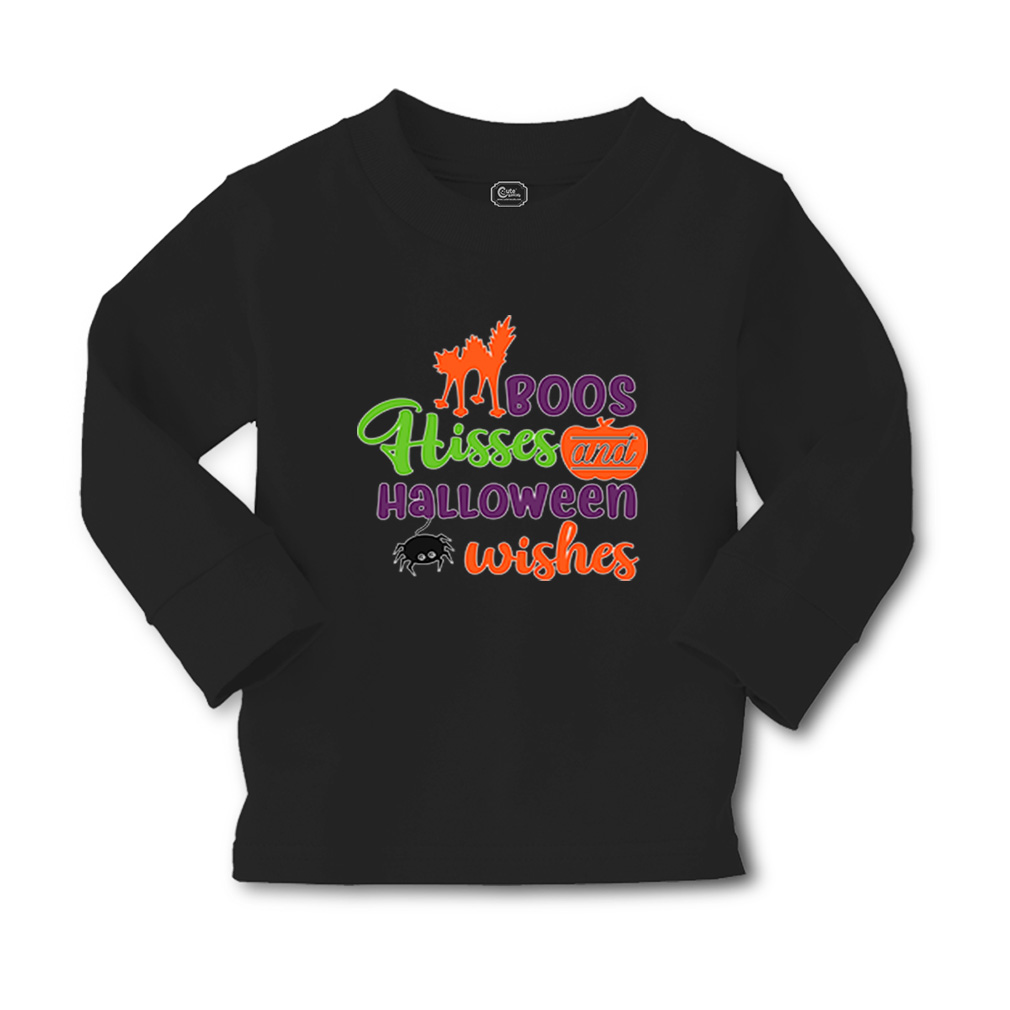 Kids Long Sleeve T Shirt Boos Hisses and Halloween Wishes Girls & Boys Clothes - Picture 11 of 12