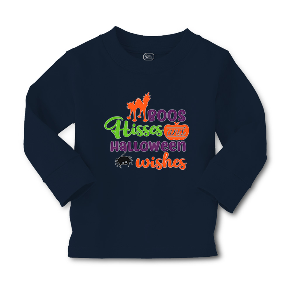 Kids Long Sleeve T Shirt Boos Hisses and Halloween Wishes Girls & Boys Clothes - Picture 9 of 12