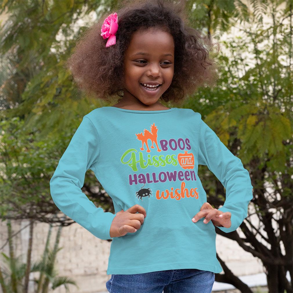 Kids Long Sleeve T Shirt Boos Hisses and Halloween Wishes Girls & Boys Clothes - Picture 3 of 12