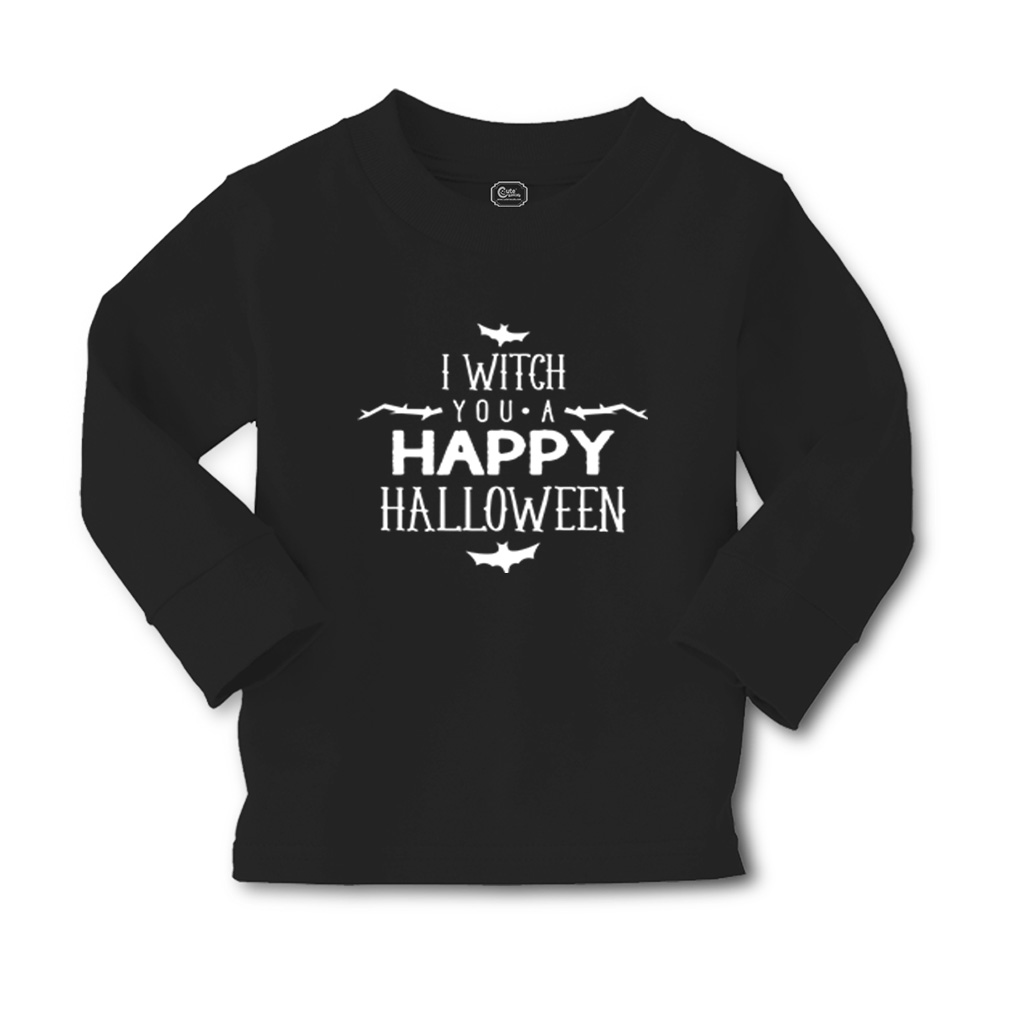 Kids Long Sleeve T Shirt I Witch You A Happy Halloween Bats Girls & Boys Clothes - Picture 11 of 12