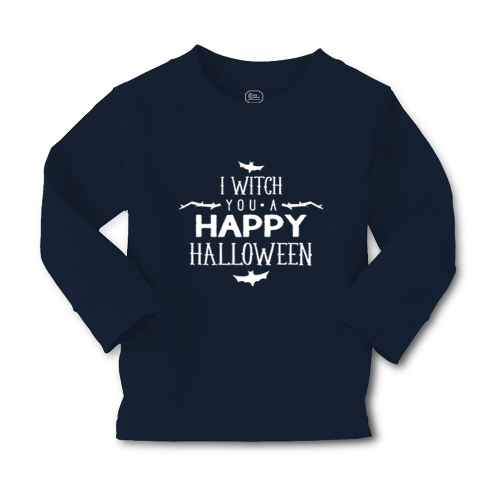 Kids Long Sleeve T Shirt I Witch You A Happy Halloween Bats Girls & Boys Clothes - Picture 9 of 12