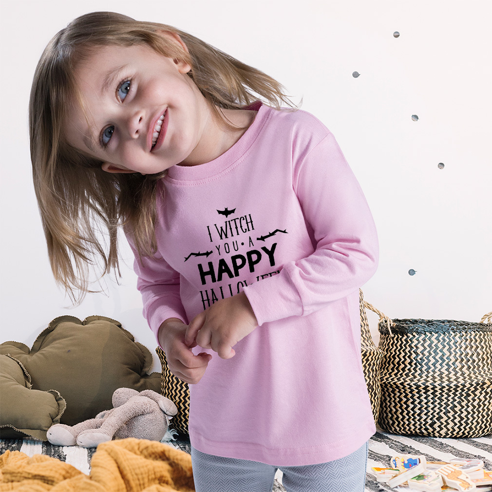 Kids Long Sleeve T Shirt I Witch You A Happy Halloween Bats Girls & Boys Clothes - Picture 3 of 12
