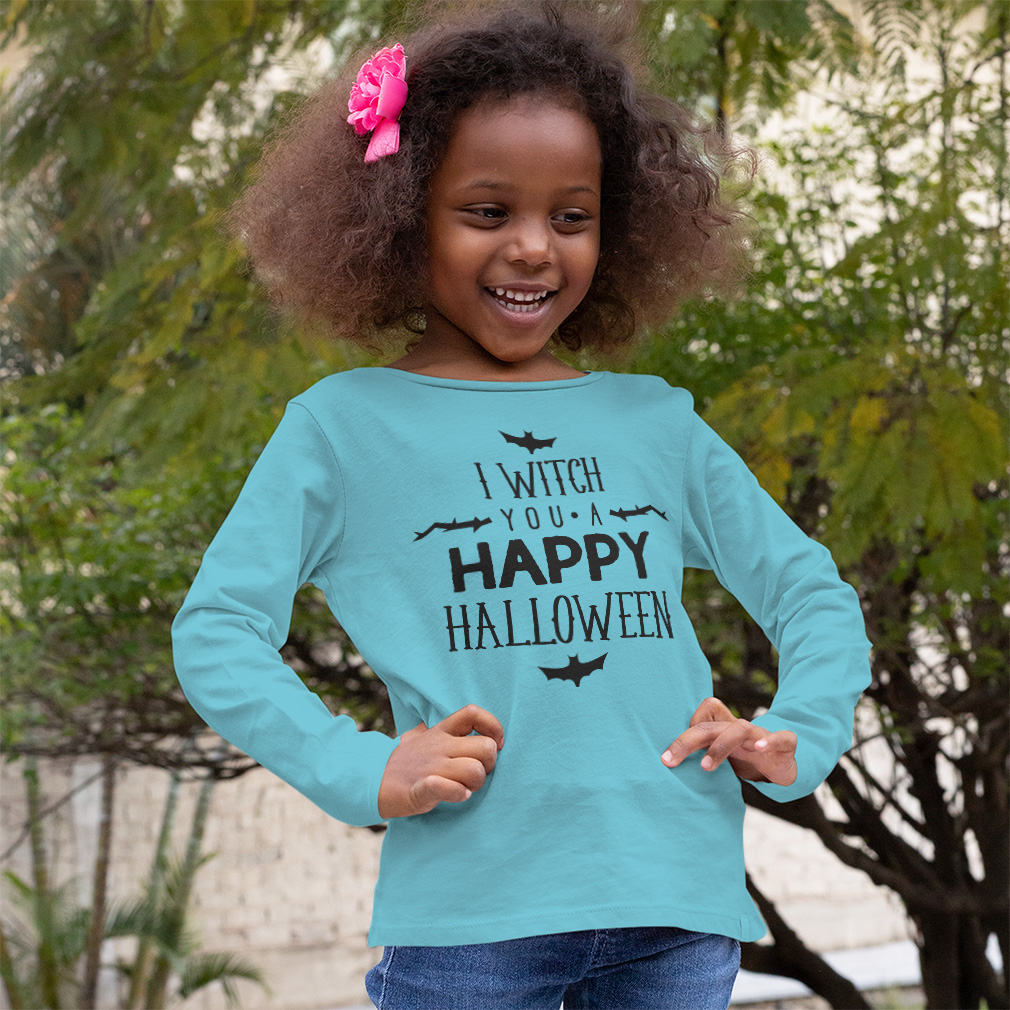 Kids Long Sleeve T Shirt I Witch You A Happy Halloween Bats Girls & Boys Clothes - Picture 4 of 12