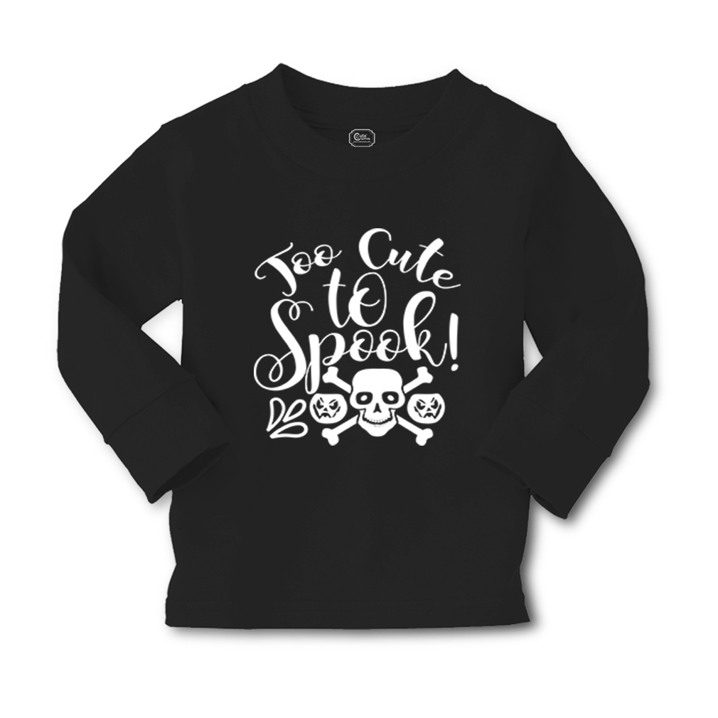 Kids Long Sleeve T Shirt Too Cute to Spook with Skull Face Girls & Boys Clothes - Picture 11 of 12