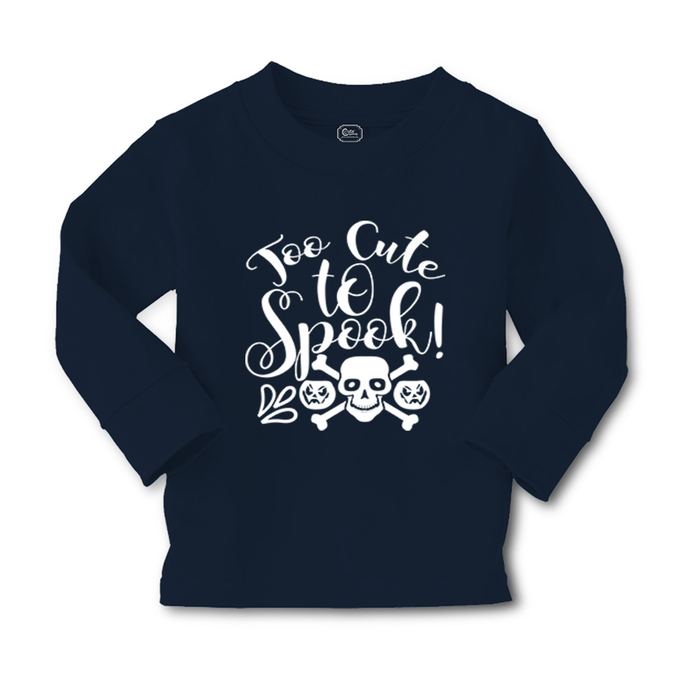 Kids Long Sleeve T Shirt Too Cute to Spook with Skull Face Girls & Boys Clothes - Picture 9 of 12