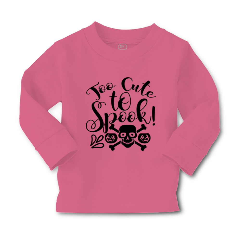 Kids Long Sleeve T Shirt Too Cute to Spook with Skull Face Girls & Boys Clothes - Picture 12 of 12