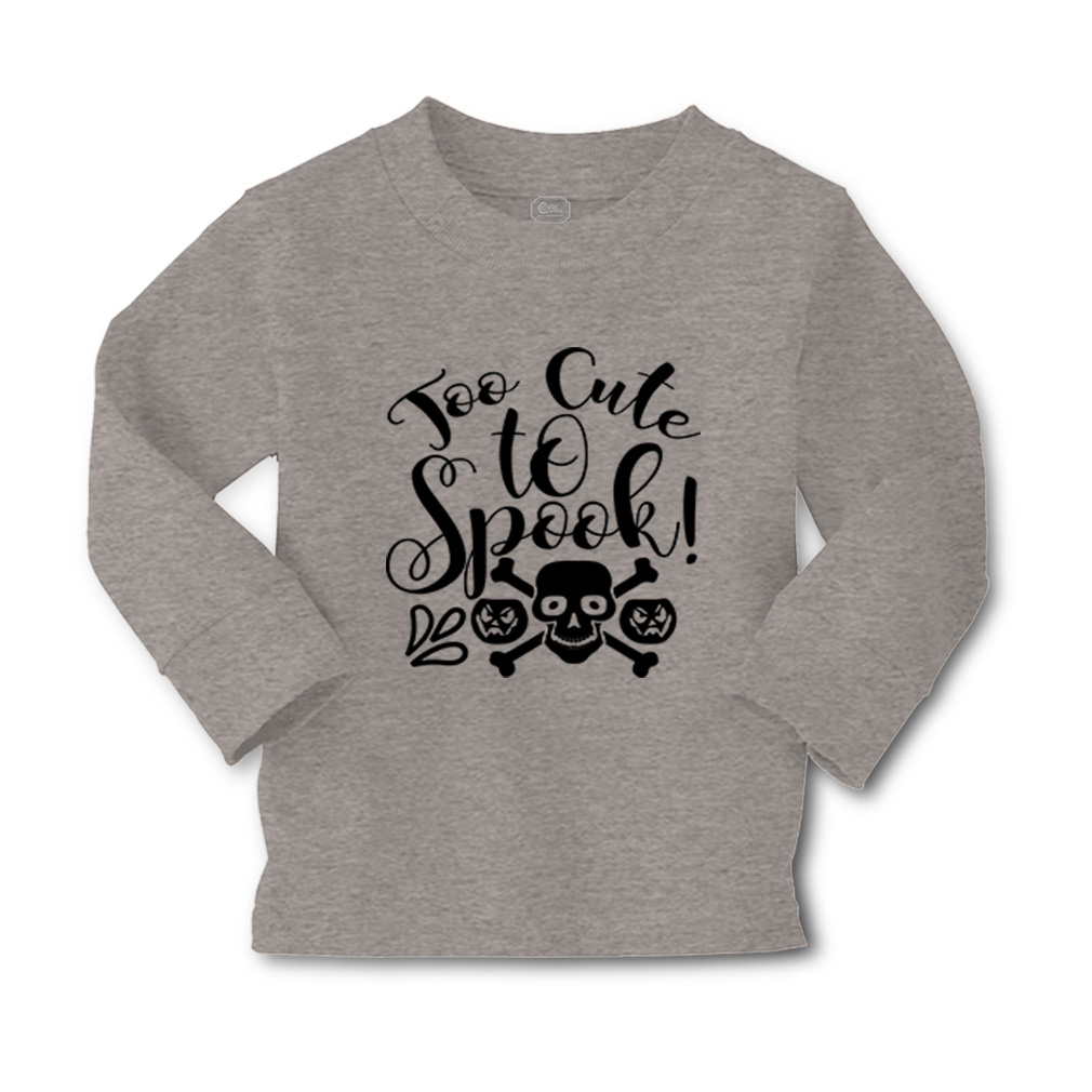 Kids Long Sleeve T Shirt Too Cute to Spook with Skull Face Girls & Boys Clothes - Picture 7 of 12