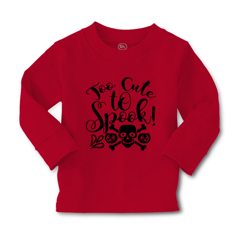 Kids Long Sleeve T Shirt Too Cute to Spook with Skull Face Girls & Boys Clothes - Picture 10 of 12