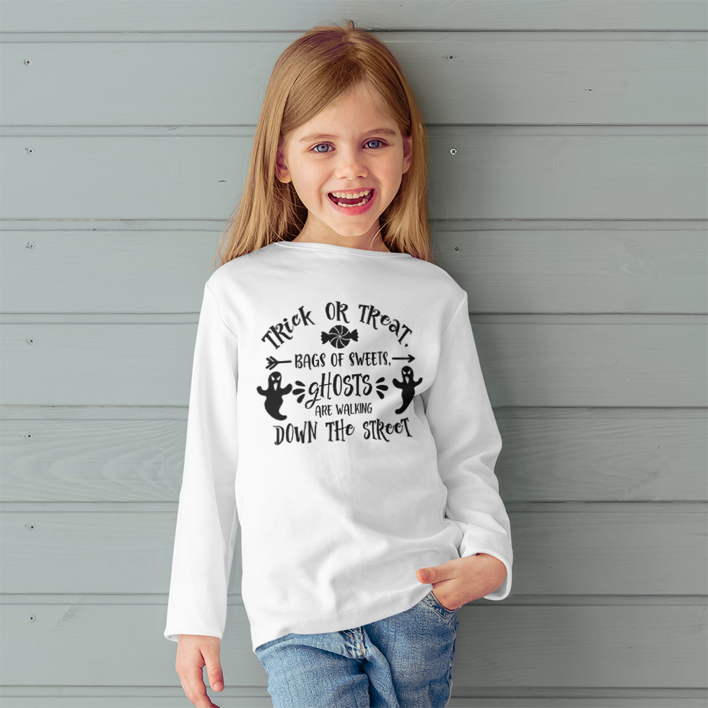 Kids Long Sleeve T Shirt Trick Treat Bags Sweets Ghosts Walking Street Style